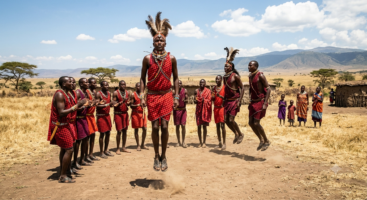 Maasai warriors performing adumu dance